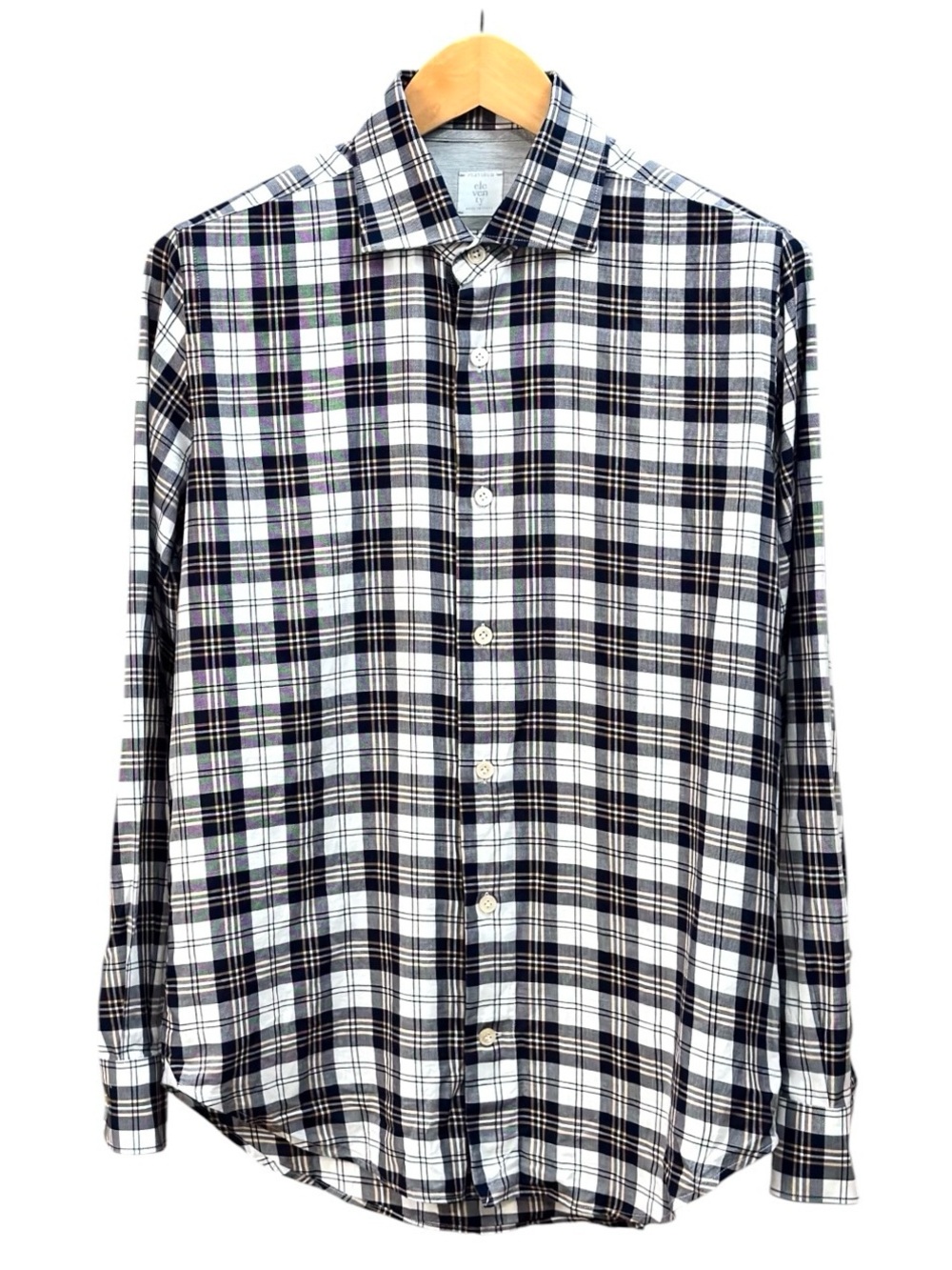 NWOT Eleventy Platinum Plaid Shirt Made in Italy Size M Navy Tan